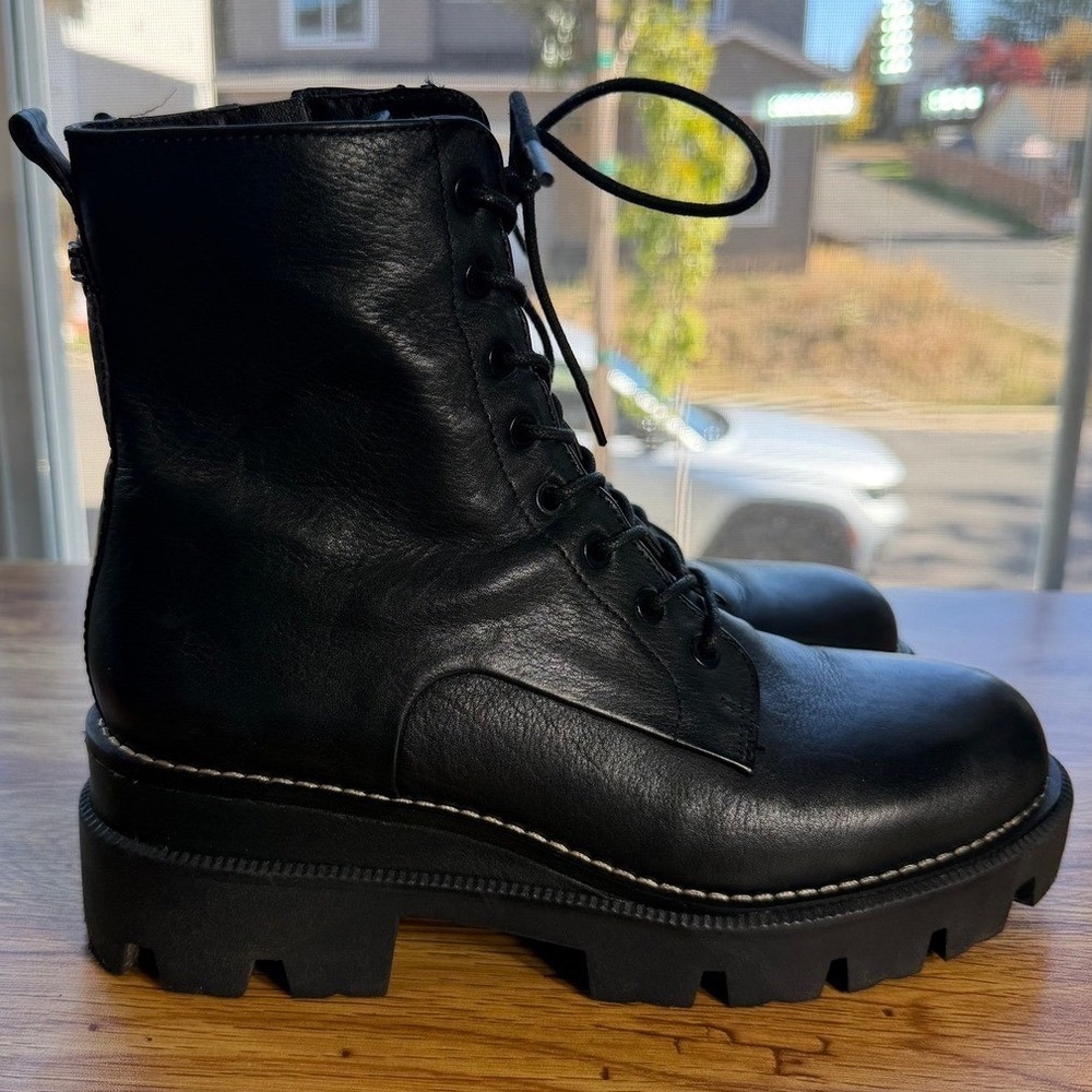 Sam Edelman Garret Black Leather Lug Sole Combat Ankle Boots Womens 6.5 M
